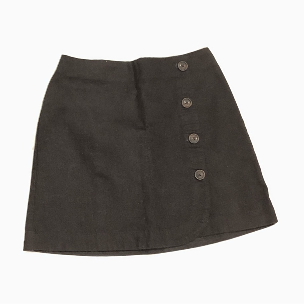 Black Twill Button-up Wrap Skirt